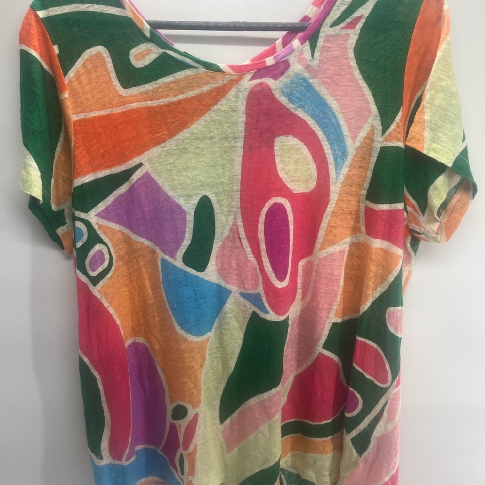 Christian Siriano‎ Multicolor Abstract Short Sleeve Top